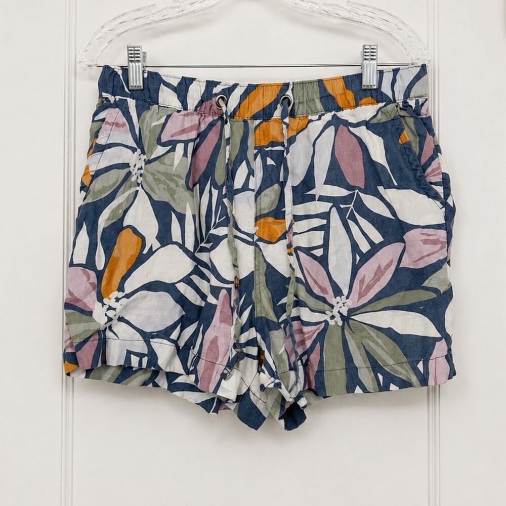 Nicole Miller New York 100% Linen Tropical Floral Pull-On Shorts Women’s Medium